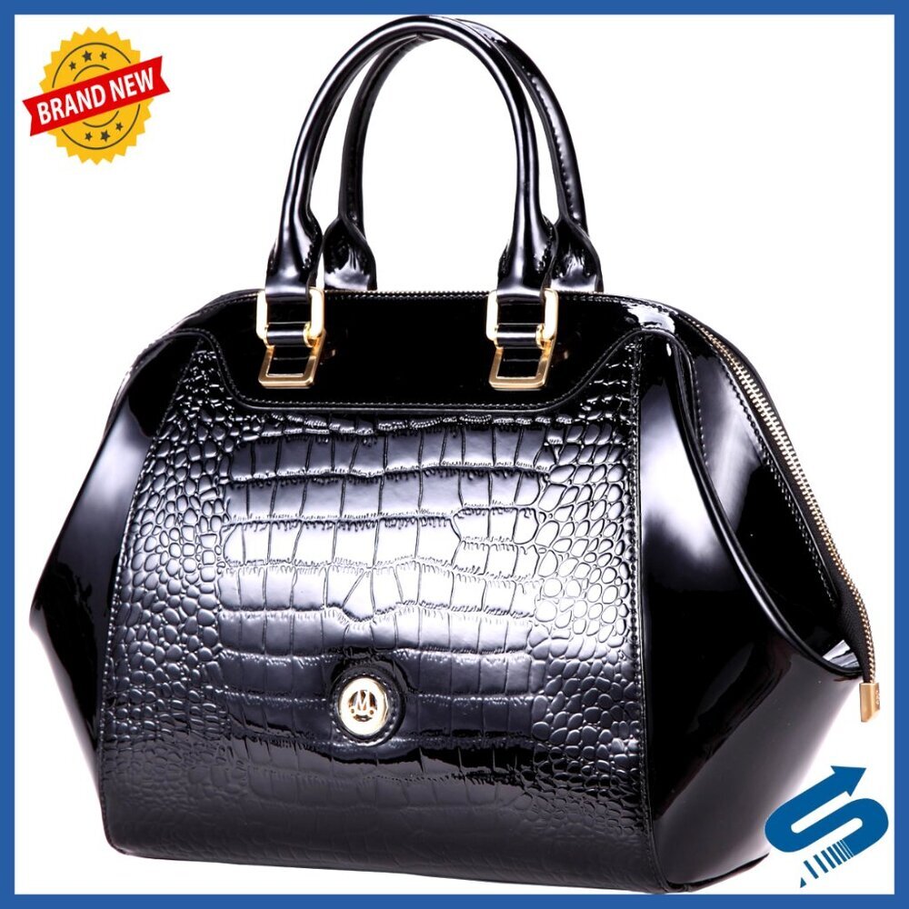 Genuine Leather Patent Dome Satchel Handbag Shoulder Bag Tote